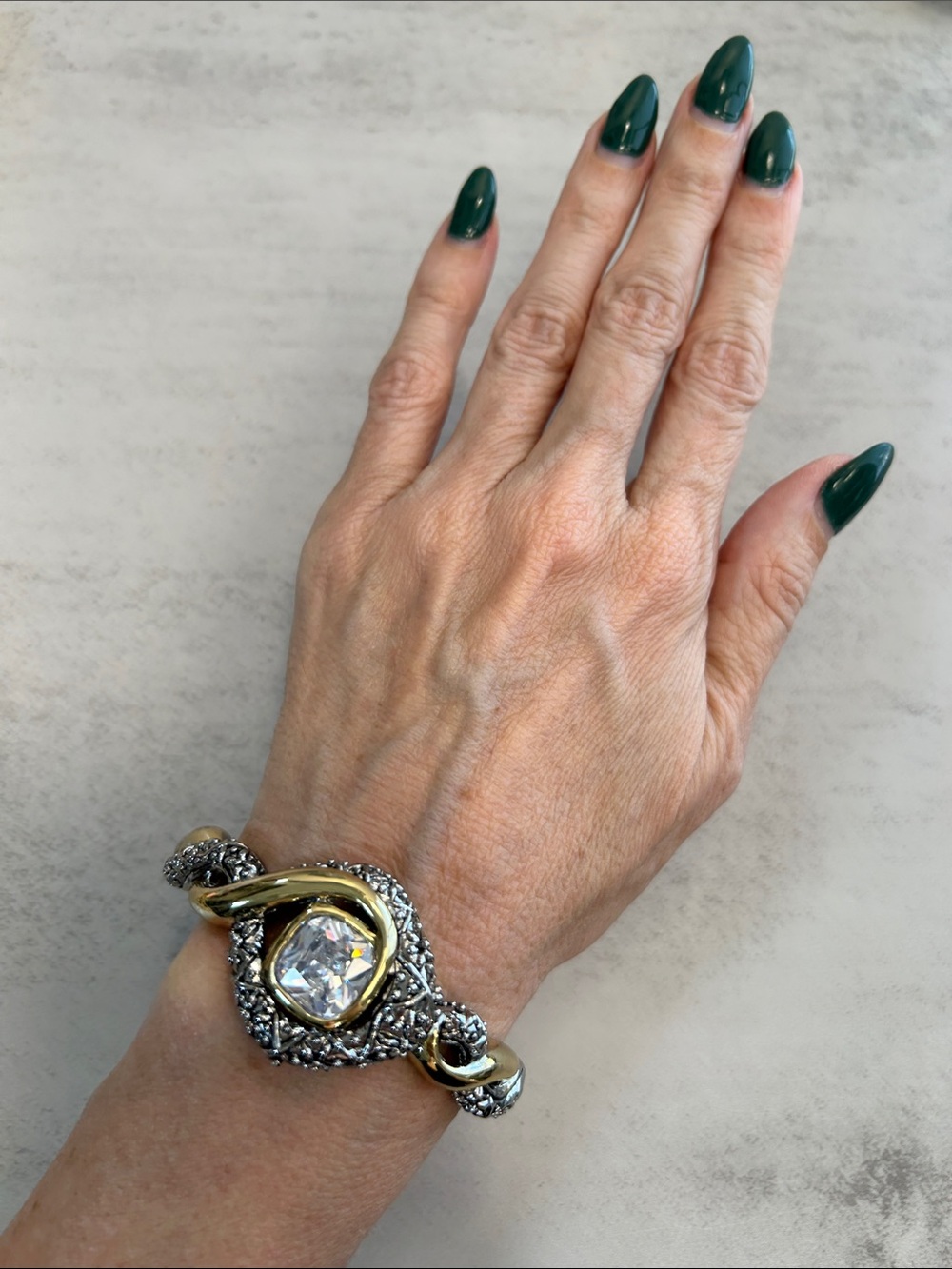 Gold and Silver Twisted Bracelet with Clear Center Crystal